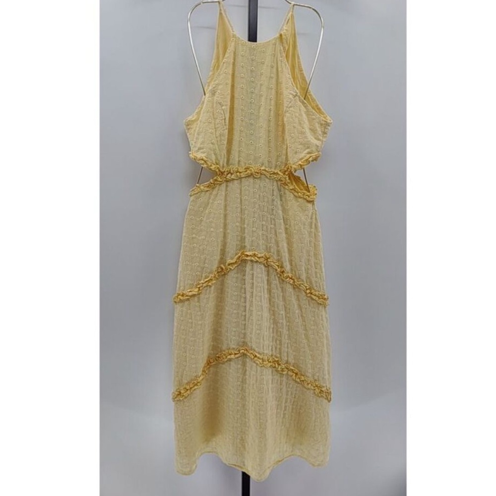 NWT Lulus Perfectly Serene Light Yellow Eyelt Ruffles Tie back midi dress - Picture 4 of 4